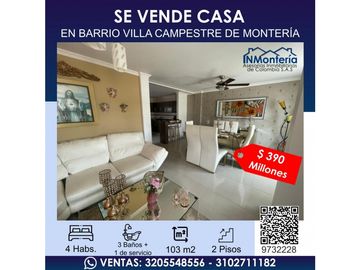 SE VENDE HERMOSA CASA EN BARRIO VILLA CAMPESTRE DE MONTERIA
