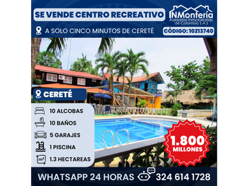 SE VENDE CENTRO RECREACIONAL A SOLO 5 MINUTOS DE CERETE
