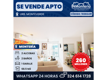 SE VENDE APARTAMENTO EN URBANIZACIÓN MONTEVERDE DE MONTERIA
