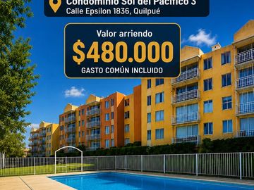 SE ARRIENDA DEPTO 3D/2B EN COND SOL DEL PACÍFICO 3, QUILPUÉ