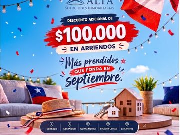 PROMOCIÓN ARRIENDO 1 DOR 1 BAÑO sin estacionamiento-Santiago