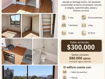 ARRIENDO DEPARTAMENTO TOESCA / JOSE MIGUEL CARRERA 1 DOR