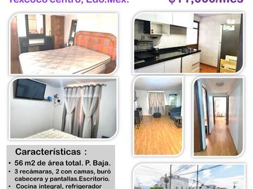 Departamento semiamueblado en RENTA Texcoco Centro...